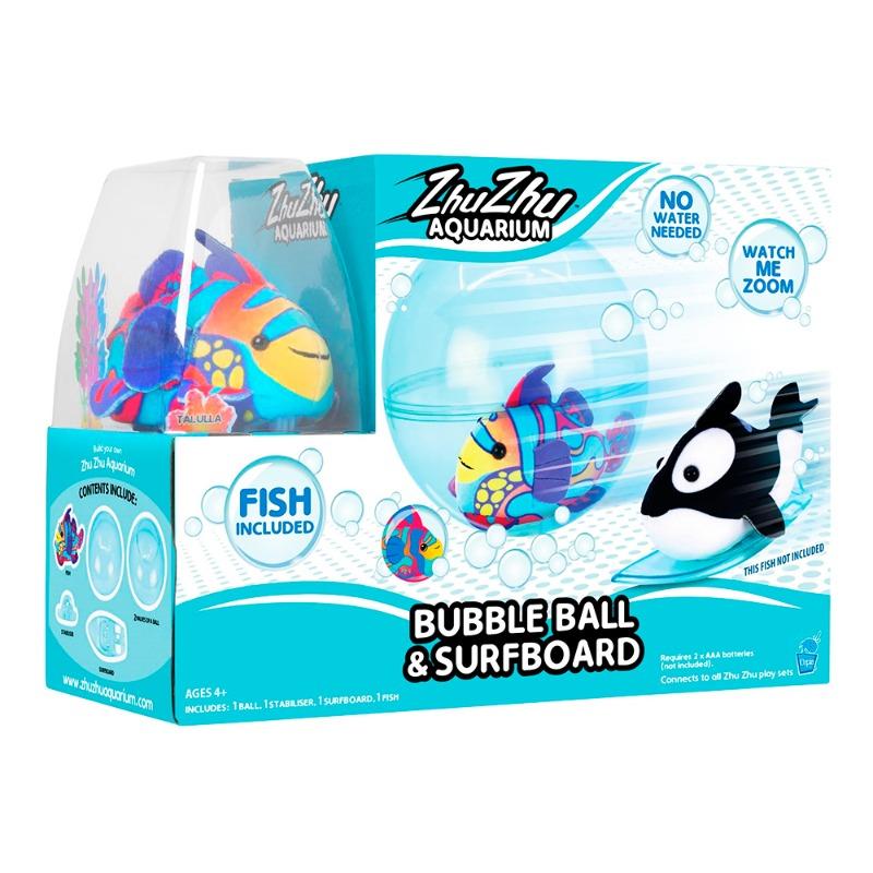 Zhuzhu Aquarium with Bubble Ball Surfboard and Fish