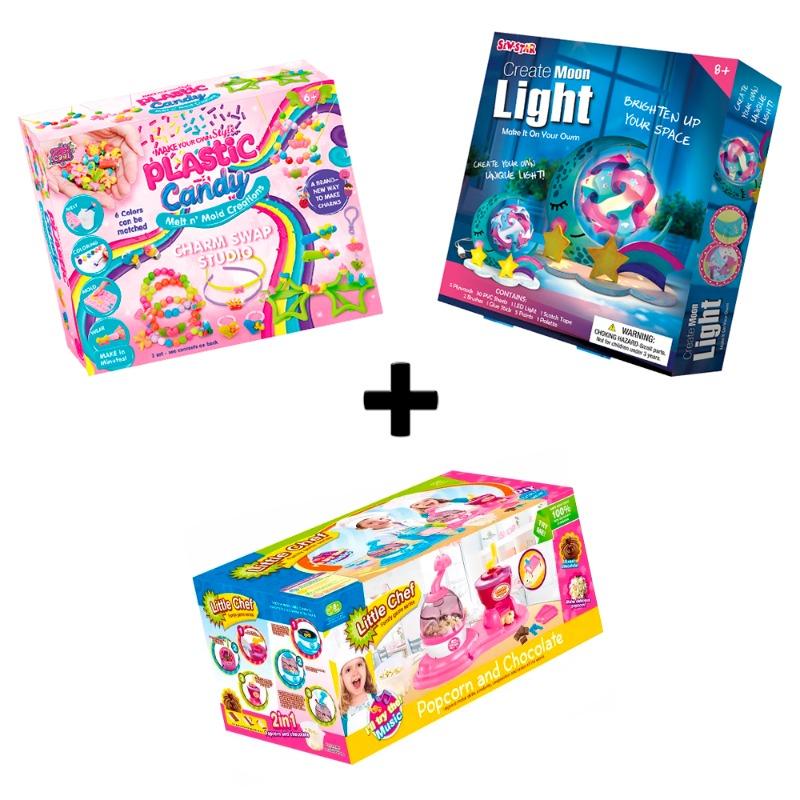 حزمة أكواب بلاستيكية اصنعها بنفسك + آلة صنع الفشار والشوكولاتة + اصنع ضوء القمر