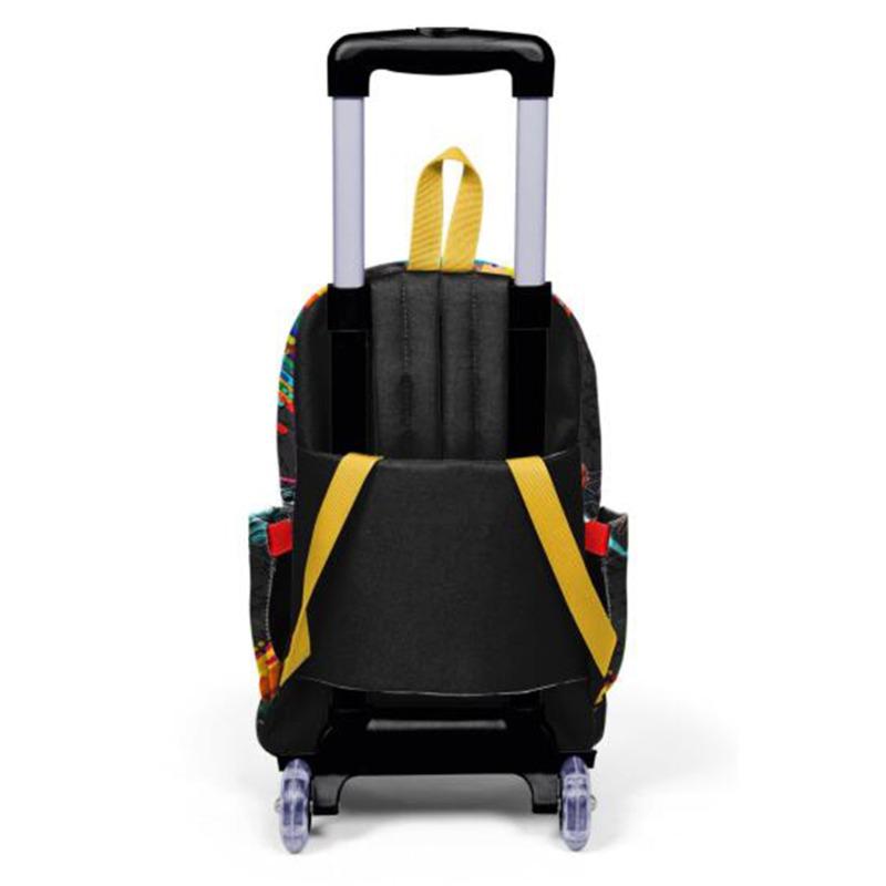 Coral High Kids Black Drone Pilot Patterned Three-Compartment Trolley School Backpack