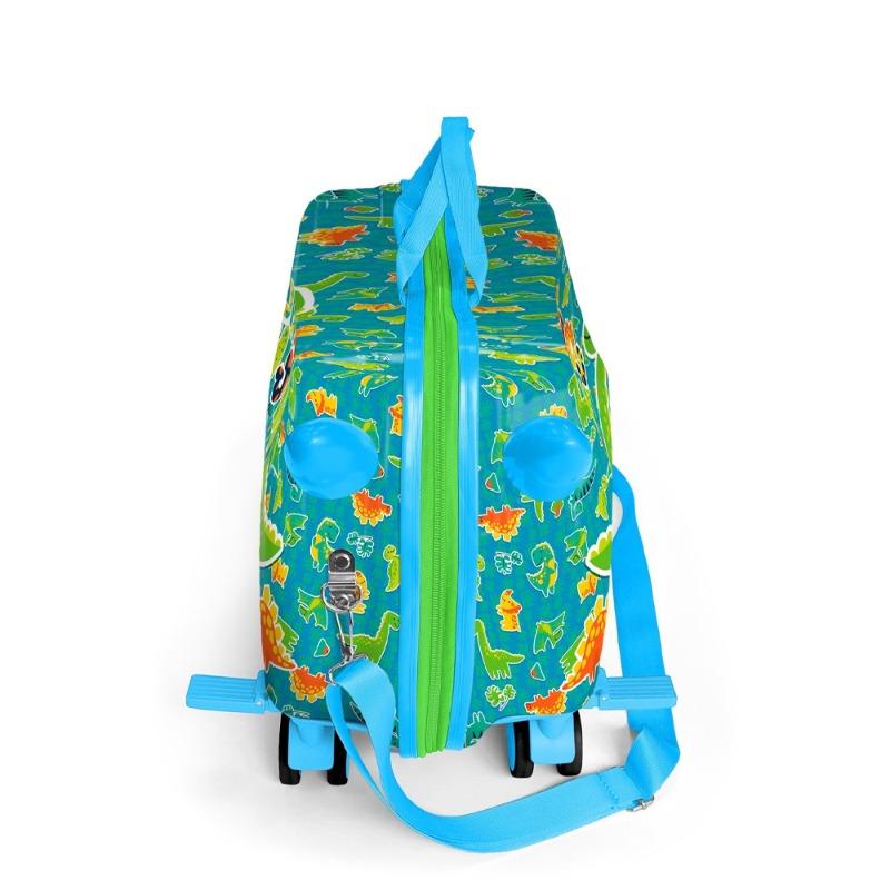 Coral High Kids Blue Green Dinosaur Patterned Sit-and-Pull Children's Suitcase