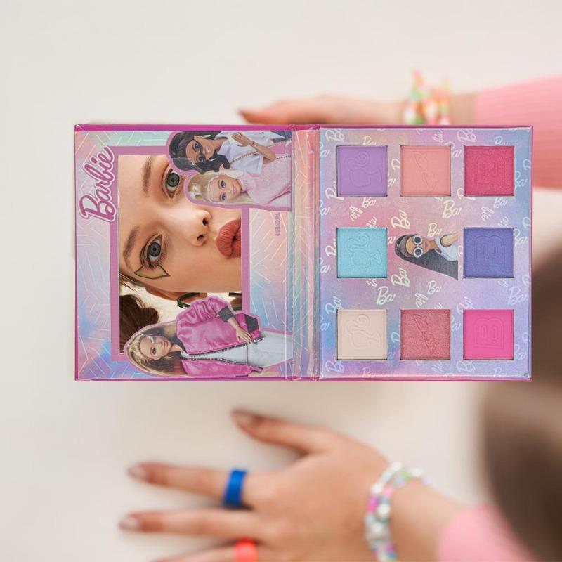 Barbie 8-Well Shimmer Eyeshadow Palette with Brushes for Kids