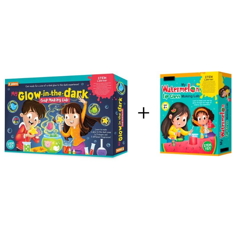 إكسبلور - مجموعة صنع الصابون المضيء + معمل صنع ملمع الشفاه برائحة البطيخ