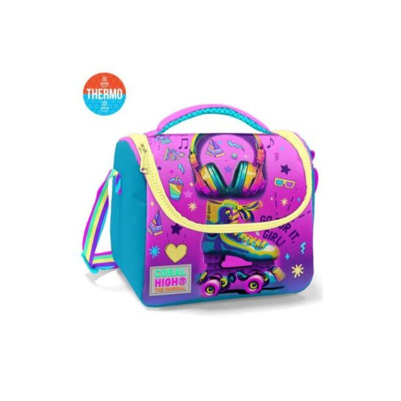 Thermal Lunch Bag – Pink & Turquoise Headphones & Skate Design