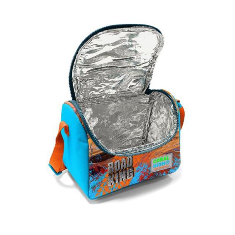 كورال هاي - حقيبة غداء حرارية للأطفال من باللون الأزرق والبرتقالي ونقشة شاحنة