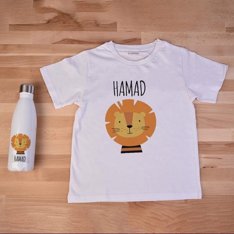 تي شيرت وزجاجة فولاذية بتصميم ملك الغابة