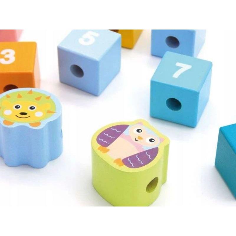 Oops Thread And Play With Wooden Numbers Blocks Toy - 24 Pcs