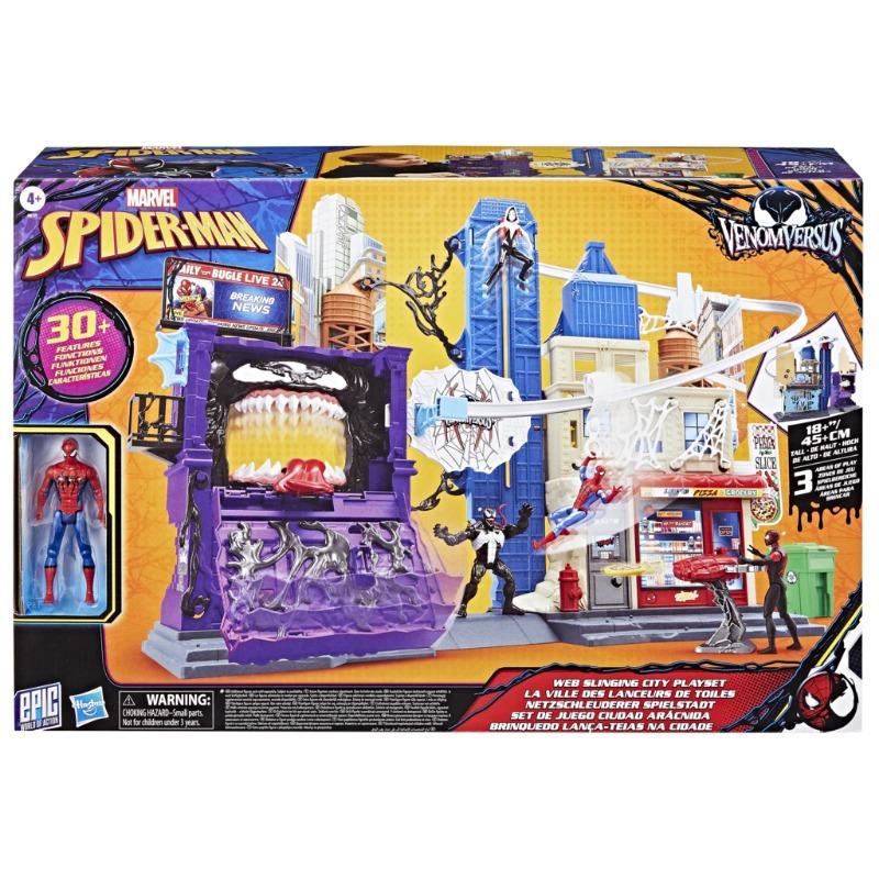 Marvel SpiderMan Venom Versus Web Slinging City Playset with 4-Inch