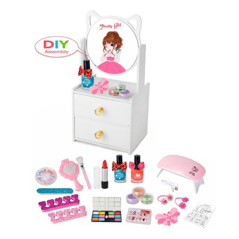 طاولة مع مستحضرات التجميل بمرآة دائرية - 21 قطعة