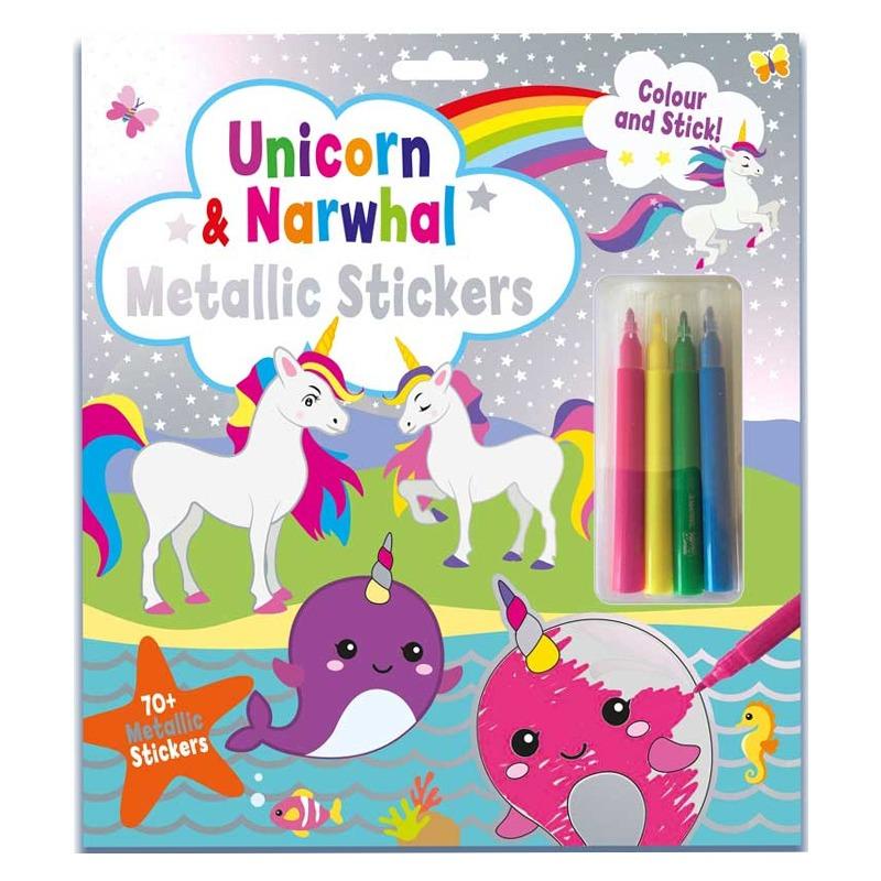 مجموعة يونيكورن وناروال مع ملصقات معدنية جميلة