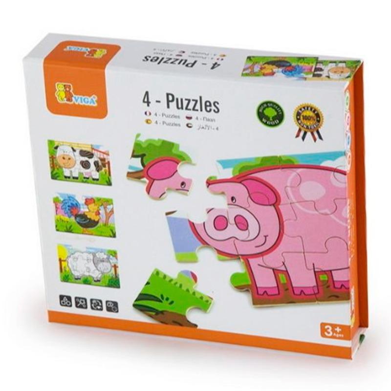 VIGA 4 Puzzles Box Farm Animals