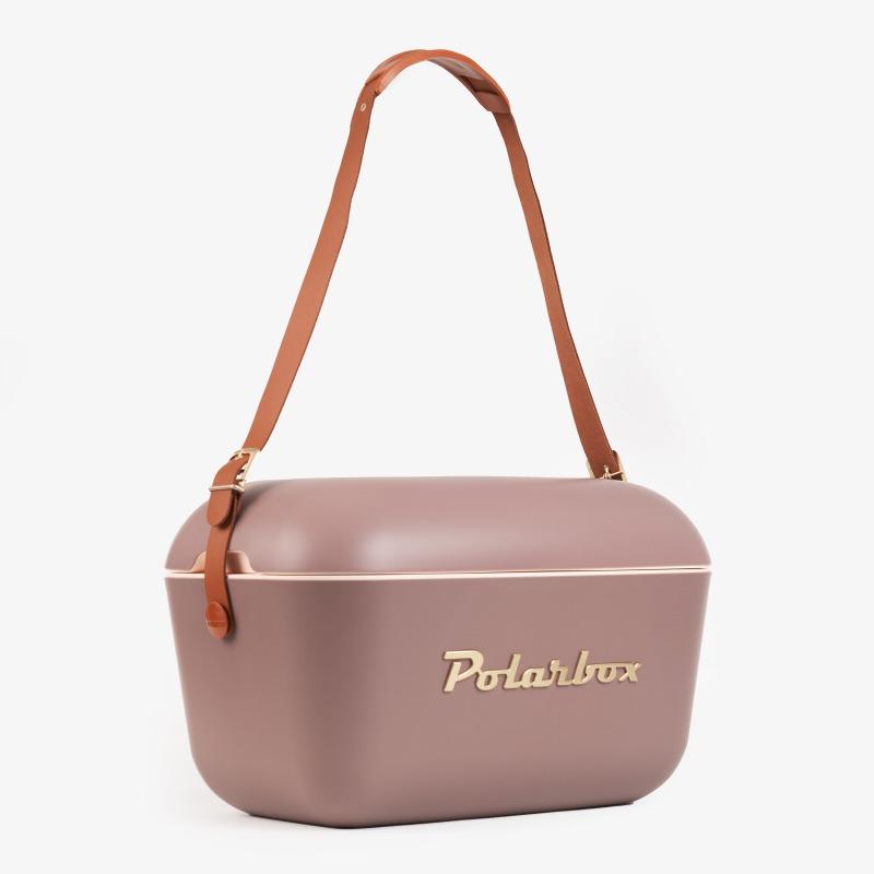 Polarbox Retro Cooler Box Mauve with Brown Leather Strap – 12L