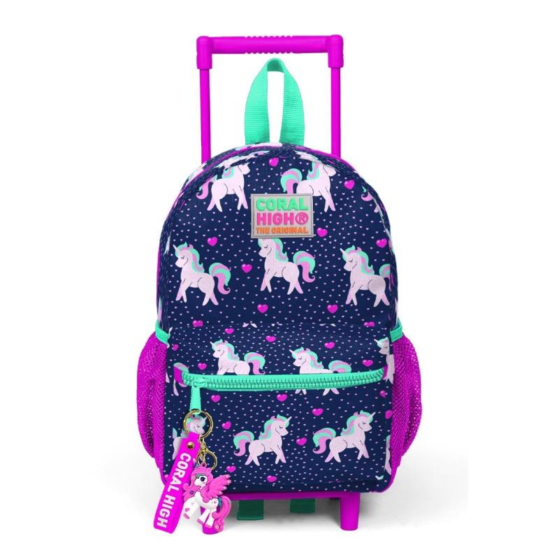 Tiny Nest Trolley Backpack Unicorn Patterned Navy Blue Pink
