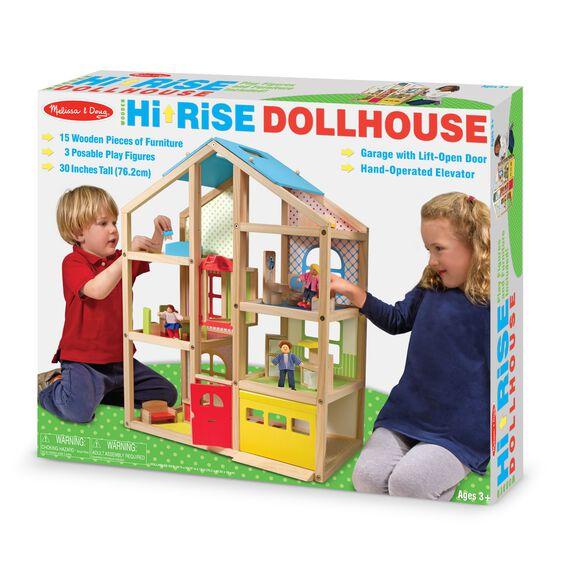 Melissa and Doug Hi-Rise Wooden Dollhouse and Furniture Set