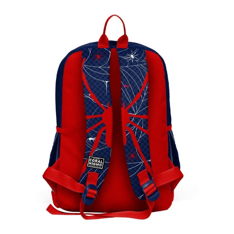Coral High Kids School Backpack Spider Patterned Navy Blue Red