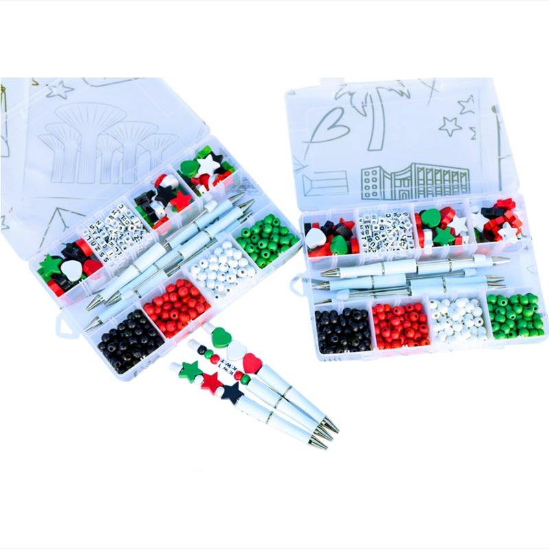 Twinsco Pens With Beads - Colors Of The Kuwait Flag