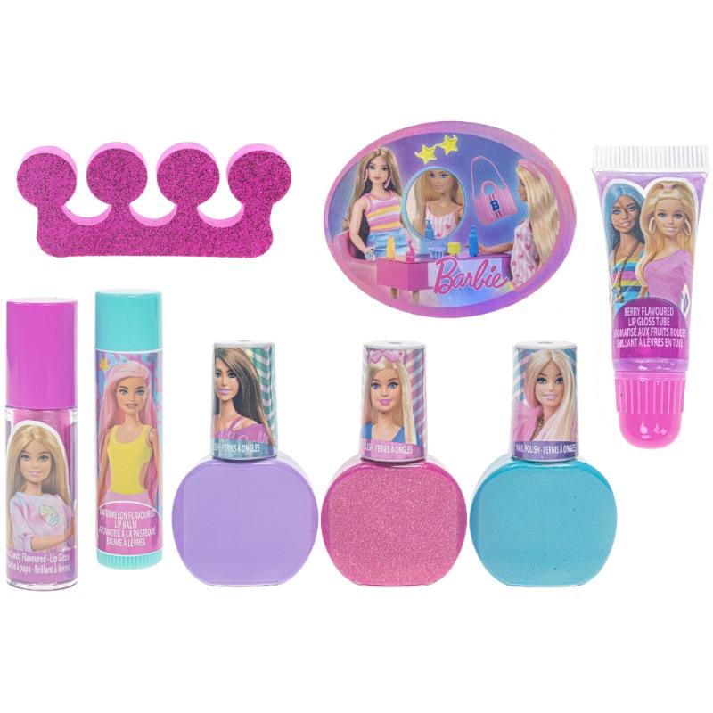 حقيبة مكياج باربي اللامعة للأطفال مع مستلزمات الشفاه والأظافر