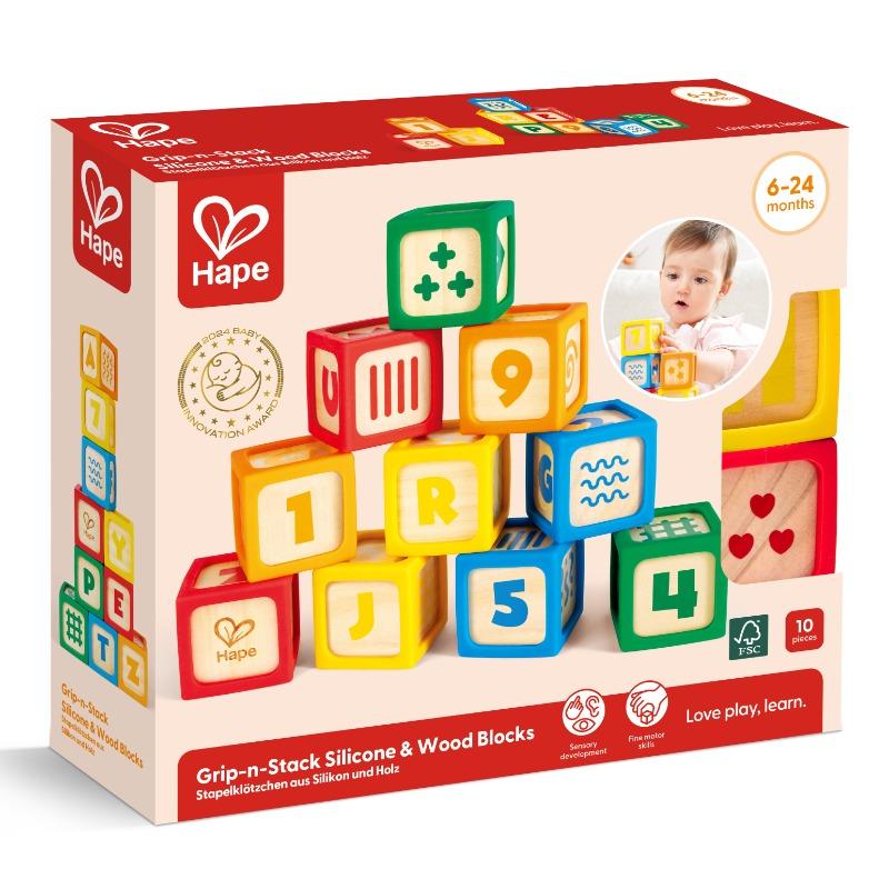 Hape - Grip-n-Stack Silicone And Wood Blocks