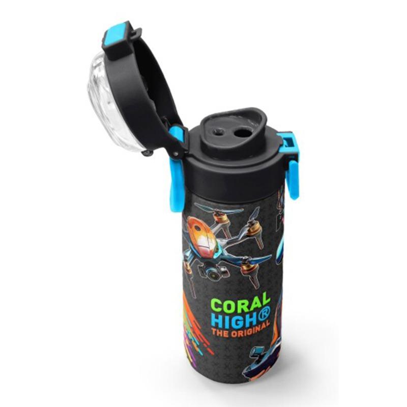 Coral High Kids Black Drone Pilot Patterned Straw and Direct Drinking Steel Thermos 500 ml