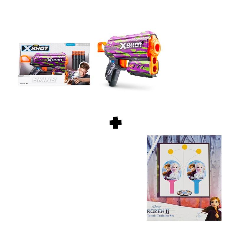 Battle & Bounce Bundle (X-Shot Skins Flux Toy Blasters + Disney Frozen Table Tennis Training Set)