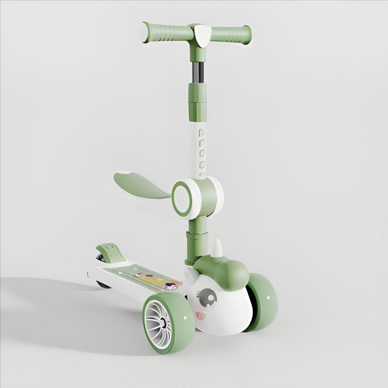 Kids Three Wheel Scooter With Light And Chair - Green