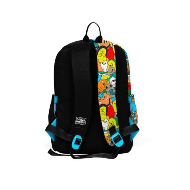 Coral High Kids Black Cartoon Patterned Four Compartment School Backpack