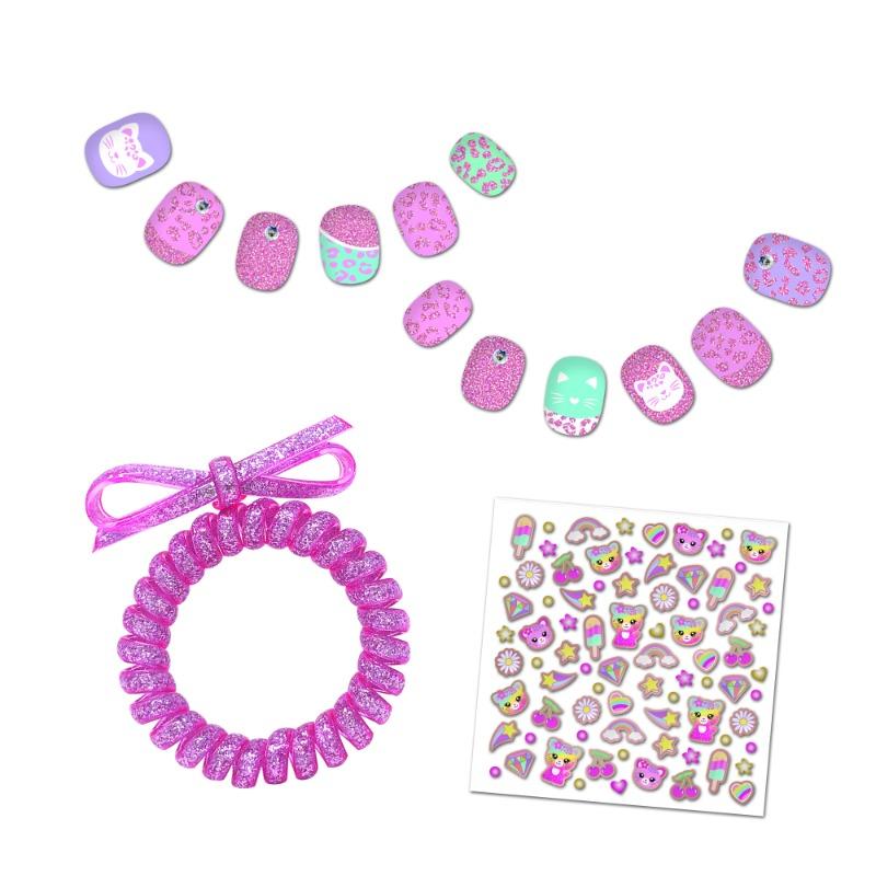 Hot Focus Dazzle Nails & Spiral Hair Tie Bracelet Leopard