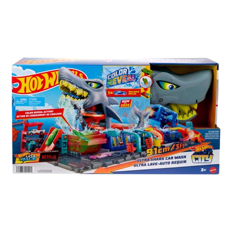 Hot Wheels Ultra Shark City Car Wash Game with Color Reveal Game