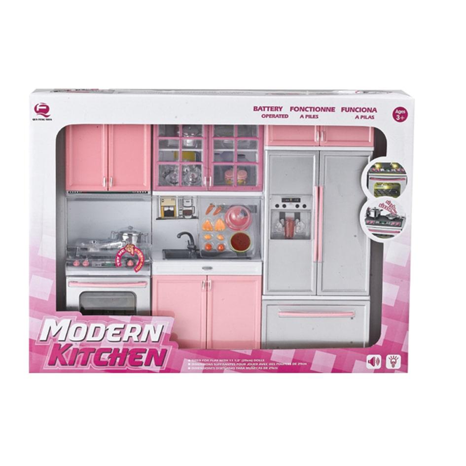 مجموعة أدوات المطبخ بأضواء وأصوات - لون وردي