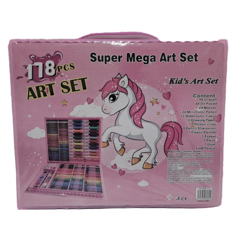 طقم فني شامل – 178 قطعة - ألوان شمع وأقلام تلوين للأطفال متنوع