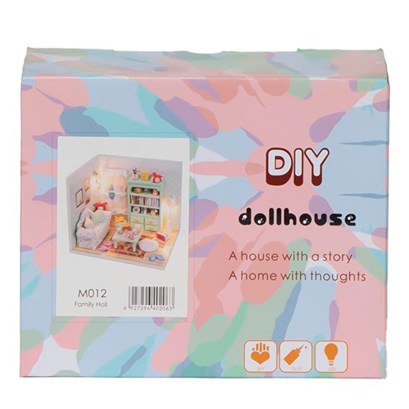 بيت الدمى الخشبي المضيء الصغير