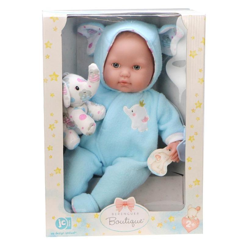 دمية بيبي ناعمة زرقاء بعيون تفتح وتغلق مع لعبة فيل