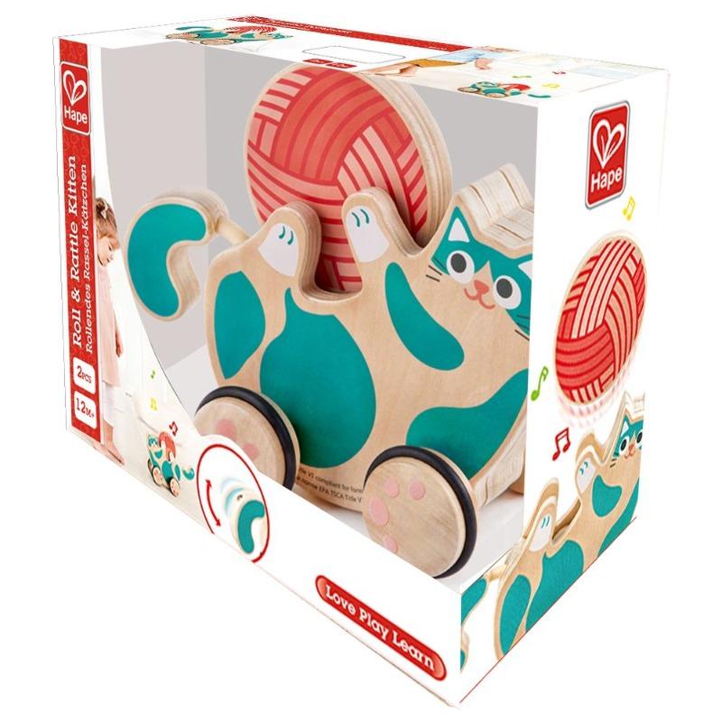 Hape Roll and Rattle Kitten Pull Along Toy