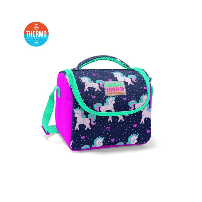 Coral High Kids Unicorn Thermal Lunch Bag Dark Blue Pink