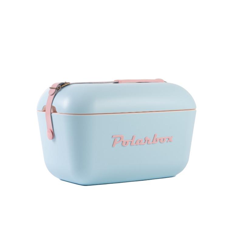 Polarbox Retro Ice Box Sky Blue Baby Rose Pop with Pink Leather Strap – 12L