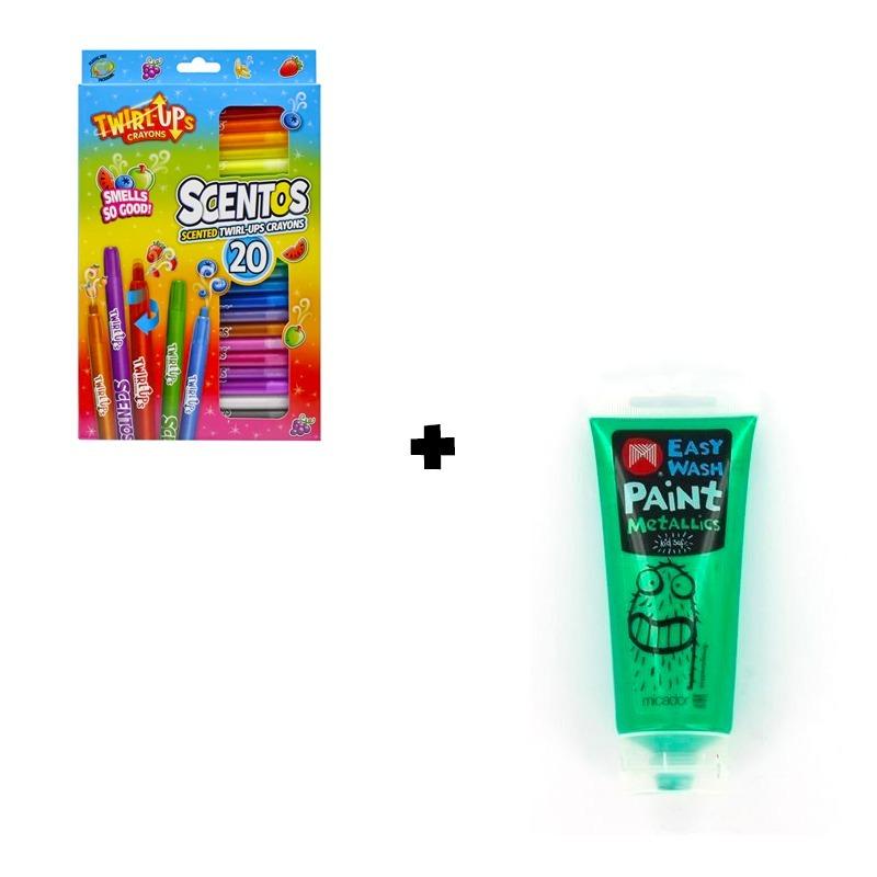 Little Artist Bundle - 2 (Scentos Scented 20 Twistable Crayons + Micador Easy Wash Paint)