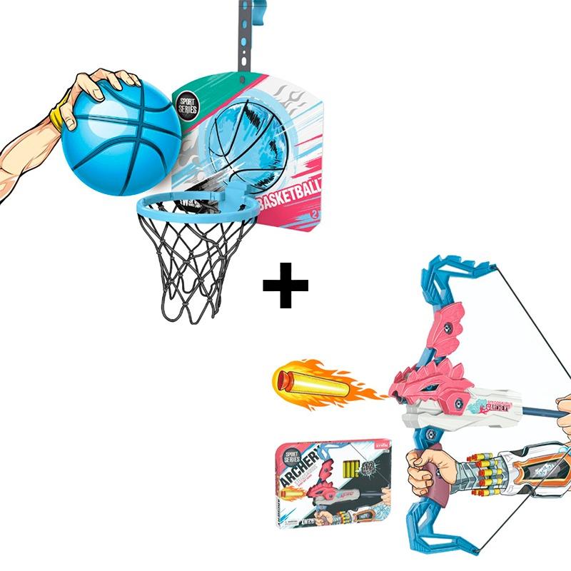 Basketball Board Wall Mounted Play Set + Bow and Arrow Archery Bundle