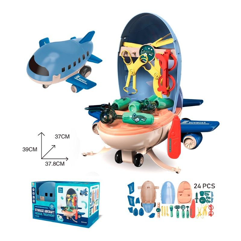 مجموعة الطبيب بحقيبة تخزين بتصميم الطائرة 2 في 1 - 24 قطعة