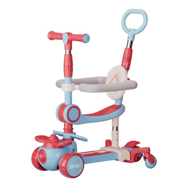 سكوتر أطفال ثلاثي العجلات قابل للطي والتعديل مع مقعد