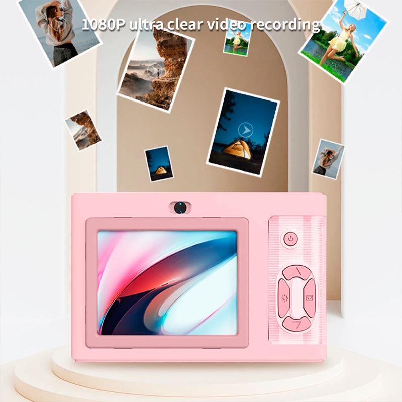 كاميرا رقمية ثنائية العدسات بدقة 4K - لون وردي