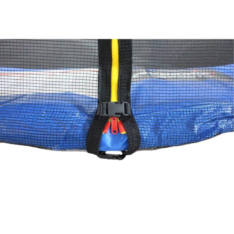 funjump 14 ft blue trampoline with outside short pole safety net and ladder