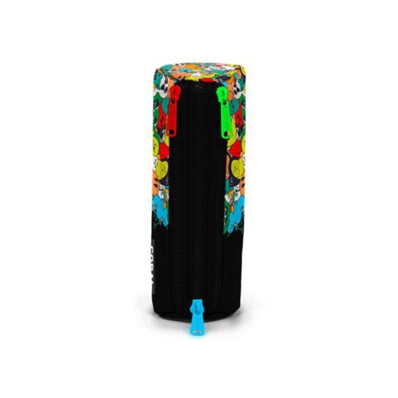 Coral High Kids Black Cartoon Patterned Three-Compartment Pencil Bag