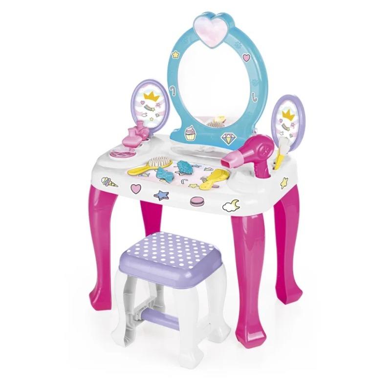 Dolu Unicorn Vanity Table Set with Mirror And Stool - Pink