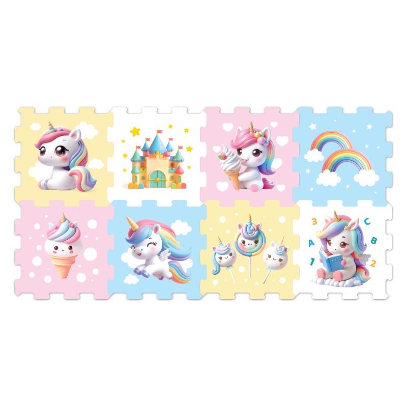 سجادة لعب بازل مطبوعة وحيد القرن الصغير من سنتا 8 قطع