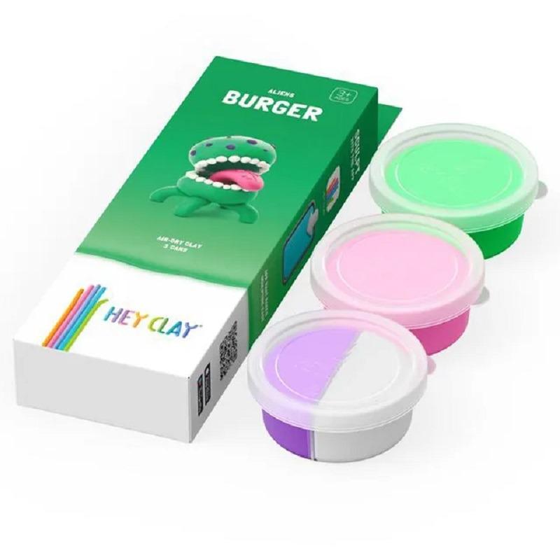 Hey Clay DIY Burger Plastic Modelling Air Dry Clay Kit - 3pcs