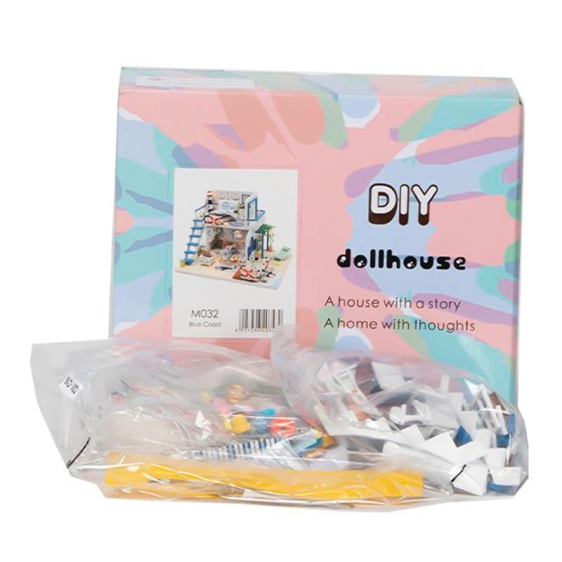 بيت الدمى الخشبي المضيء الصغير