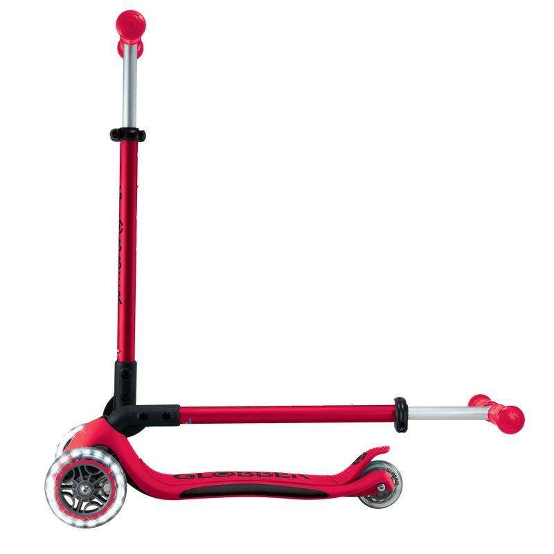 Globber Elite Lights Foldable Kids 3-Wheel Scooter with LED Lights – Red