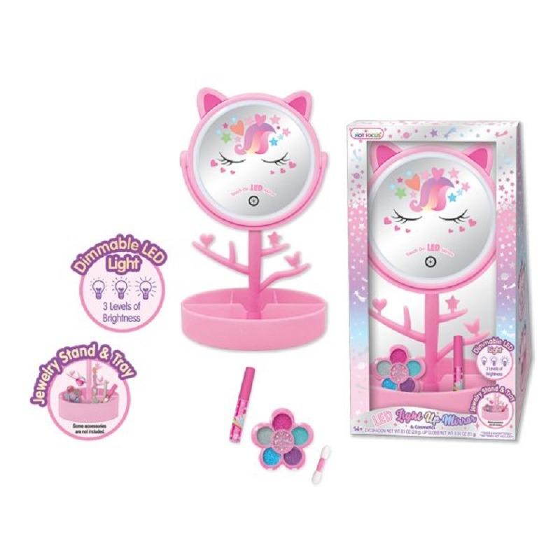Hot Focus Led Light Up Mirror And Cosmetics Set