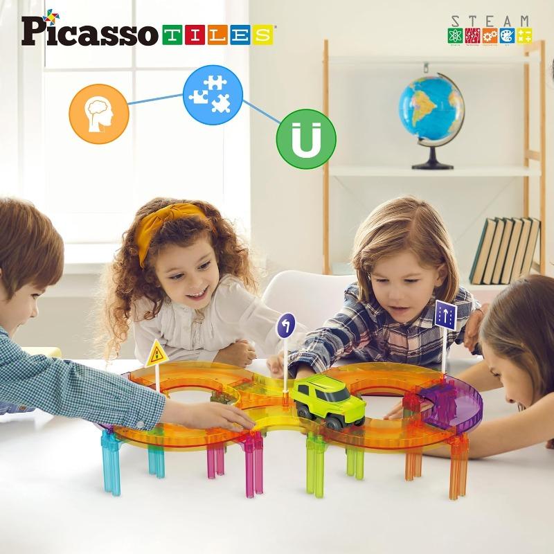 PicassoTiles Mini Diamond Magnetic Race Track Travel Set - 40 Pieces