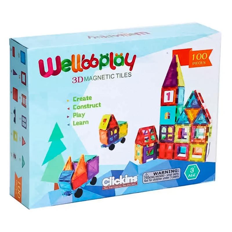 Wellooplay 3D Magnetic Tiles Building Blocks - 100 Pcs