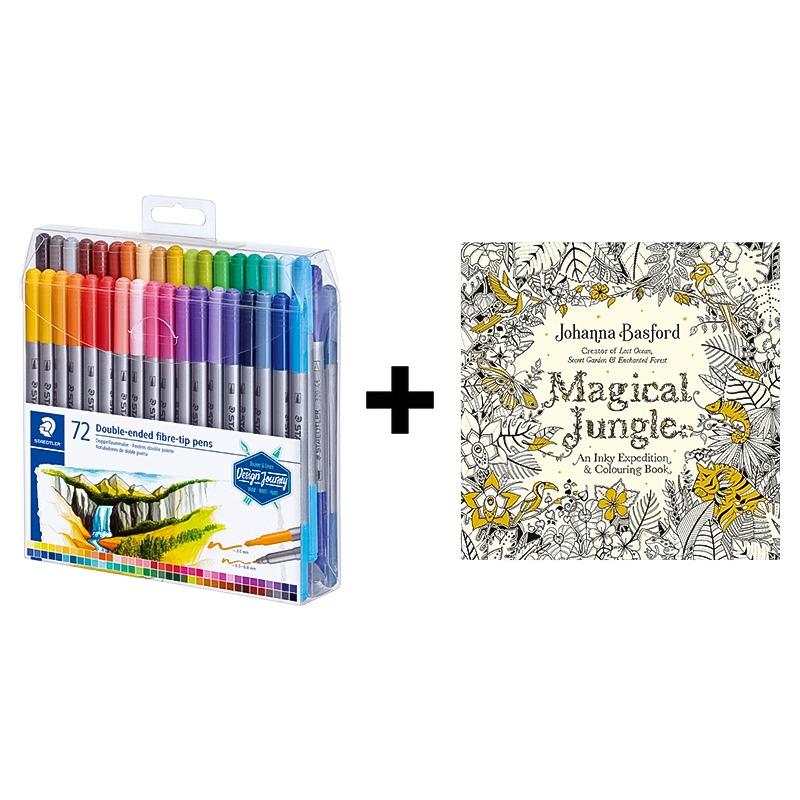 Staedtler Double Ended Fibre-Tip Pens 72 Pens + Johanna Magical jungle Free